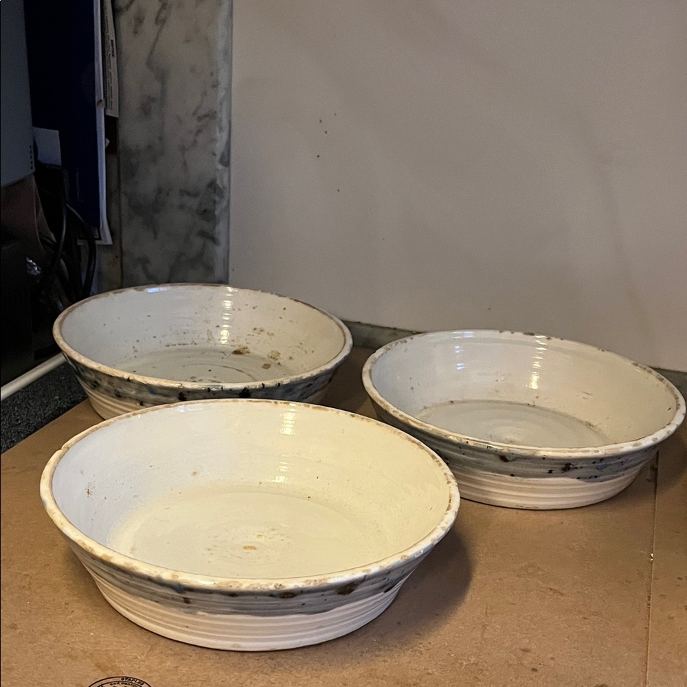Set of Three White Bar Harbor Pottery Bowls (3) 8 1/2 inches across
